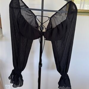 White Fox Long Sleeve Crop Top